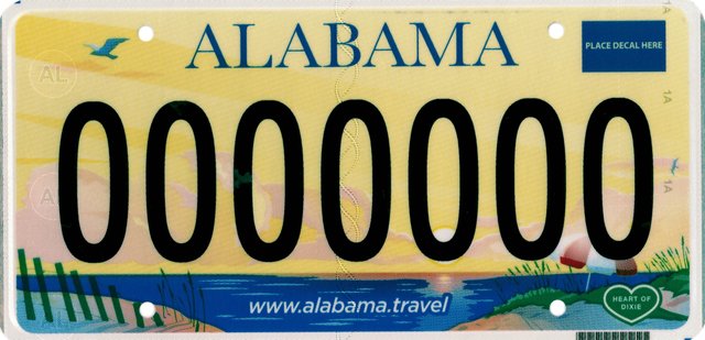 Current standard-issue license plate from Alabama