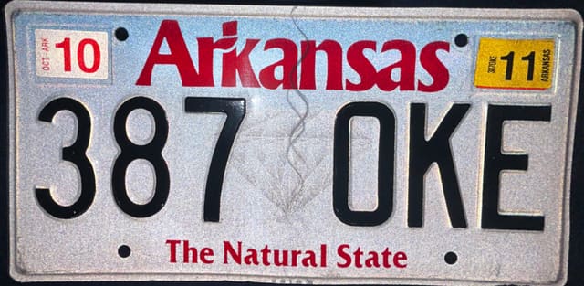 Current standard-issue license plate from Arkansas