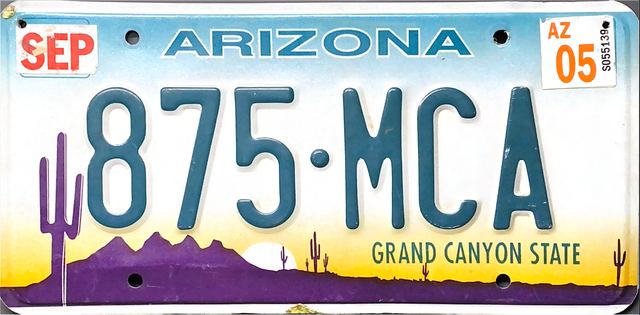 Current standard-issue license plate from Arizona