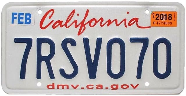 Current standard-issue license plate from California