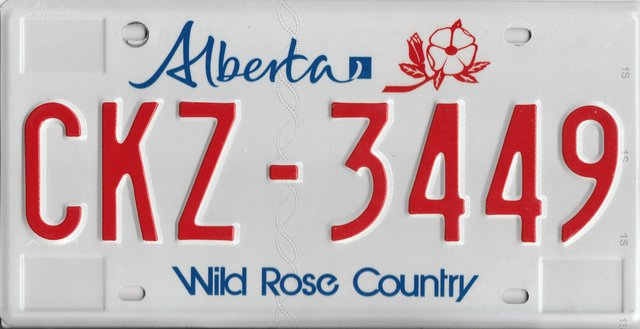 Current standard-issue license plate from Alberta
