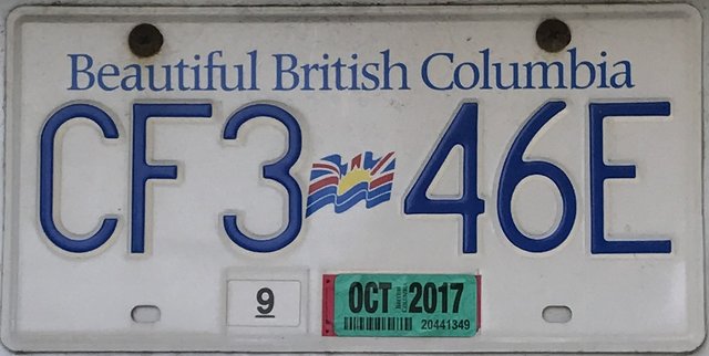 Current standard-issue license plate from British Columbia