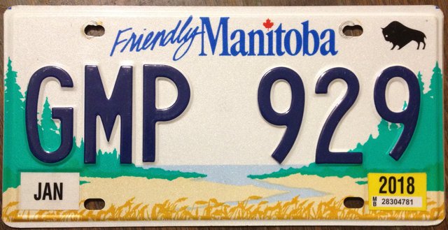 Current standard-issue license plate from Manitoba