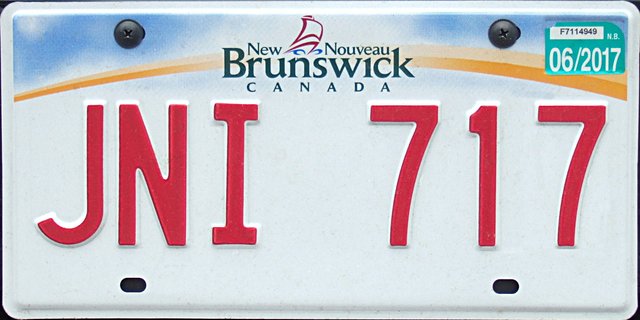 Current standard-issue license plate from New Brunswick