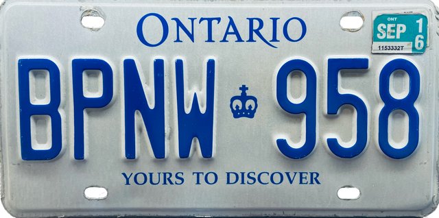 Current standard-issue license plate from Ontario