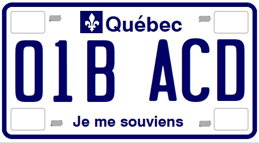Current standard-issue license plate from Quebec