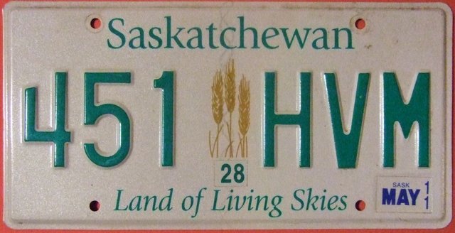 Current standard-issue license plate from Saskatchewan