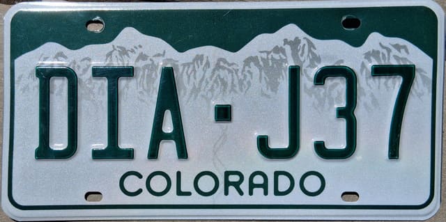 Current standard-issue license plate from Colorado