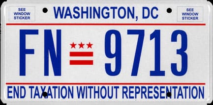 Current standard-issue license plate from District of Columbia