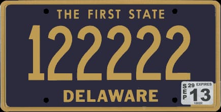 Current standard-issue license plate from Delaware
