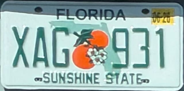 Current standard-issue license plate from Florida
