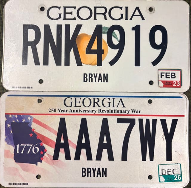 Current standard-issue license plate from Georgia