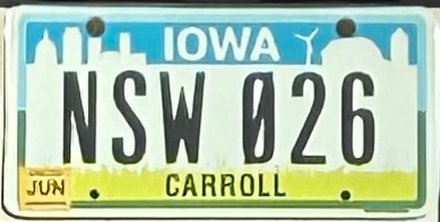Current standard-issue license plate from Iowa