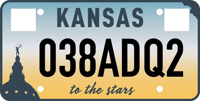 Current standard-issue license plate from Kansas