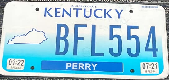 Current standard-issue license plate from Kentucky