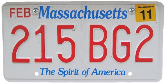 Current standard-issue license plate from Massachusetts