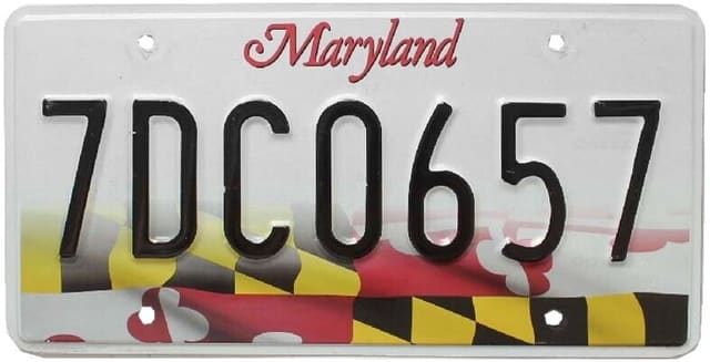 Current standard-issue license plate from Maryland