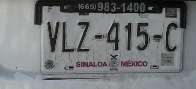 Current standard-issue license plate from Sinaloa, Mexico