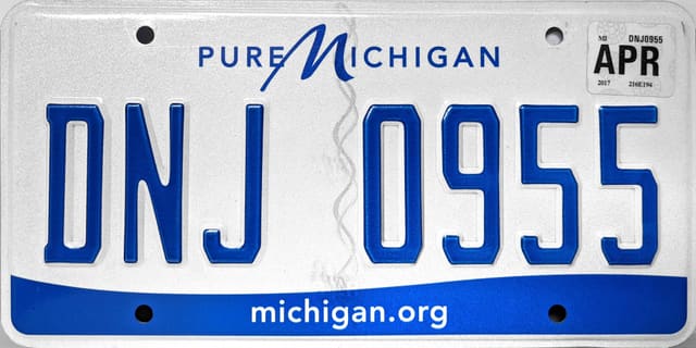 Current standard-issue license plate from Michigan