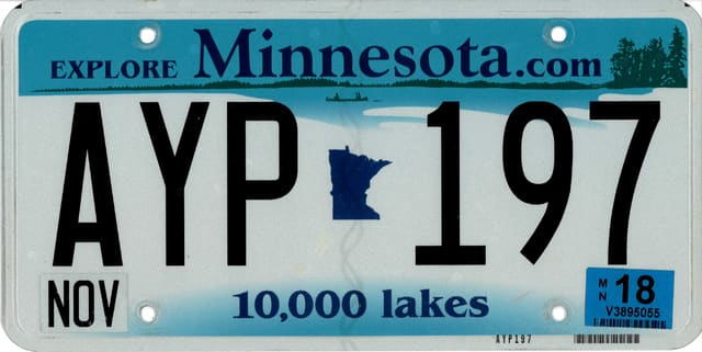 Current standard-issue license plate from Minnesota