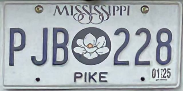 Current standard-issue license plate from Mississippi