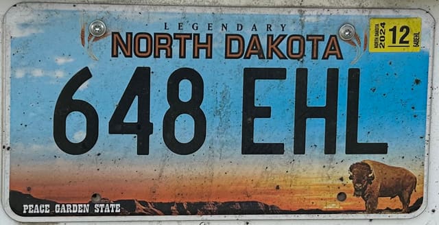 Current standard-issue license plate from North Dakota