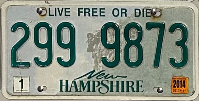 Current standard-issue license plate from New Hampshire