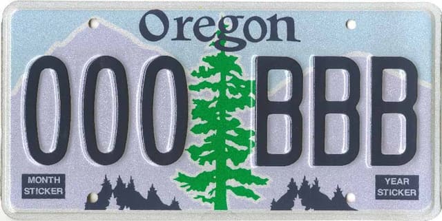 Current standard-issue license plate from Oregon