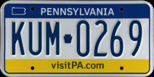 Current standard-issue license plate from Pennsylvania