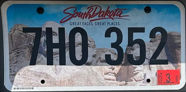 Current standard-issue license plate from South Dakota