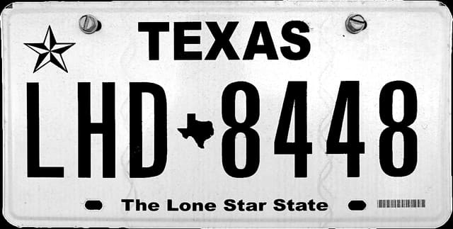 Current standard-issue license plate from Texas
