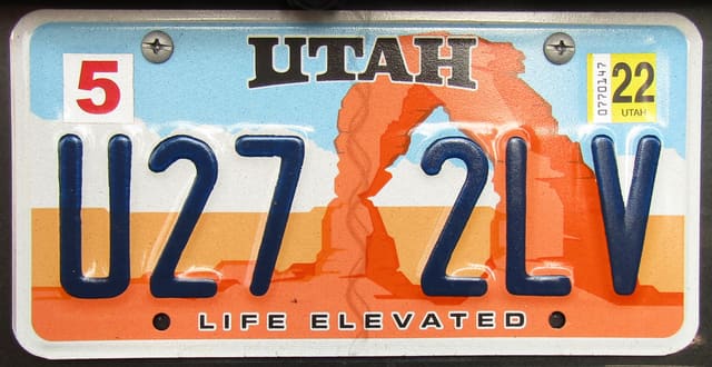 Current standard-issue license plate from Utah