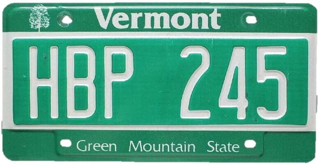 Current standard-issue license plate from Vermont