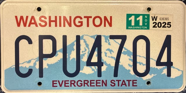Current standard-issue license plate from Washington