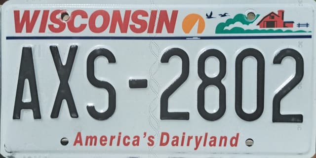 Current standard-issue license plate from Wisconsin
