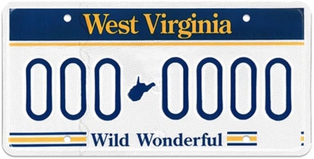 Current standard-issue license plate from West Virginia