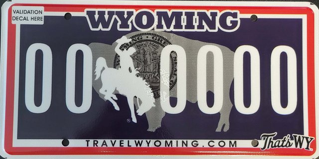 Current standard-issue license plate from Wyoming